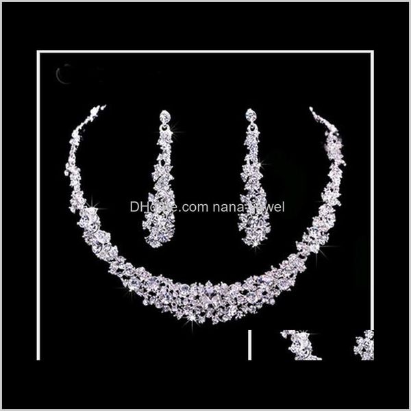 twinkle crystal wedding bridal jewelry sets rhinestone allloy necklace earrings 2-piece wedding jewelery accessories joyas de plata k4 vsil0, Slivery;golden