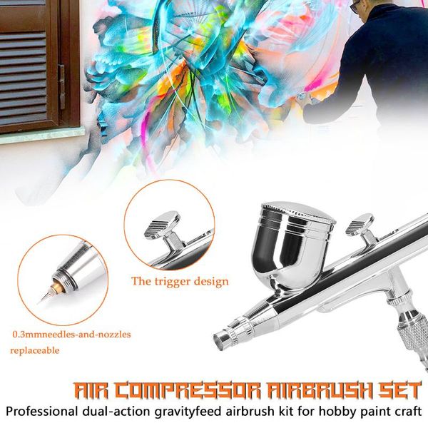 professional spray guns multi-purpose 0.3mm airbrush non-oil type 15-25psi air pump set for model making art painting diy kits
professional spray guns multi-purpose 0.3mm airbrush non-oil type 15-25psi air pump set for model making art painting diy kits
