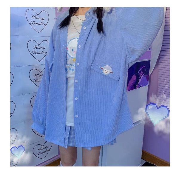 original design cute sheep embroidery sweet girl women's loose light blue long sleeve shirt winter corduroy blouse bf style blouses & s, White
original design cute sheep embroidery sweet girl women's loose light blue long sleeve shirt winter corduroy blouse bf style blouses & s, White