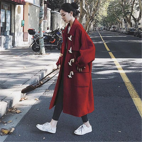 women's wool & blends fashion horn buckle woolen coat women autumn winter clothing 2021 korean long section loose thick jackets v973, Black
women's wool & blends fashion horn buckle woolen coat women autumn winter clothing 2021 korean long section loose thick jackets v973, Black