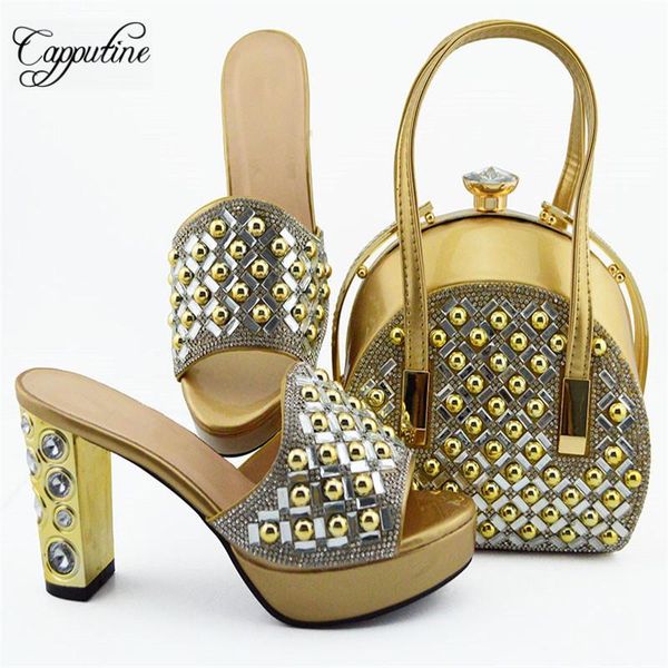 dress shoes capputine summer ladies matching and bag gold color pu material italy bags set for party women, Black
dress shoes capputine summer ladies matching and bag gold color pu material italy bags set for party women, Black