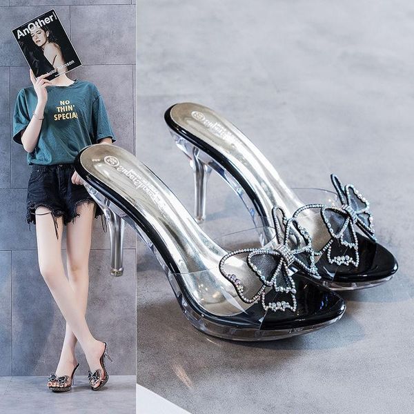 slippers transparent women shoes diamond bowknot clear high heeled 9.5cm crystal mules pvc jelly open toe shoe, Black
slippers transparent women shoes diamond bowknot clear high heeled 9.5cm crystal mules pvc jelly open toe shoe, Black
