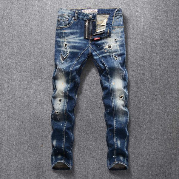 style fashion men italian jeans retro blue slim fit elastic ripped punk broek spliced designer hip hop homme
style fashion men italian jeans retro blue slim fit elastic ripped punk broek spliced designer hip hop homme