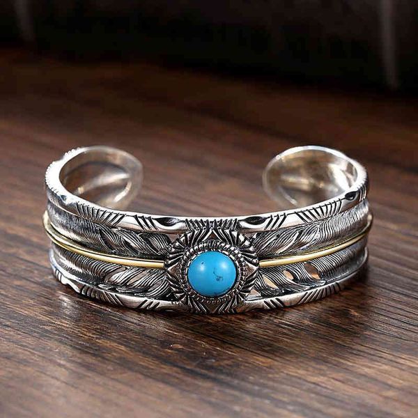 new retro turquoise bracelet double feather men and women personality fashion jewelry accessories, Golden;silver
new retro turquoise bracelet double feather men and women personality fashion jewelry accessories, Golden;silver