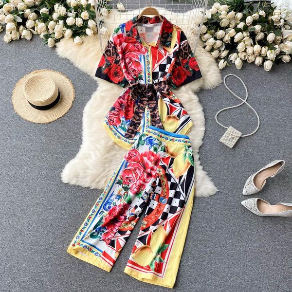 women's two piece pants clothing 2021 fashion runway suit summer short sleeve vintage print and 2 sets casual outfit n56639, White
women's two piece pants clothing 2021 fashion runway suit summer short sleeve vintage print and 2 sets casual outfit n56639, White
