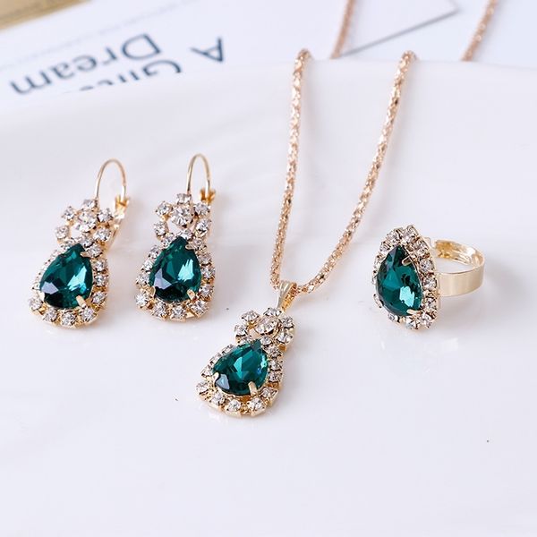 new water drop shining diamond necklace earring ring set three piece bridal jewelry set, Black
new water drop shining diamond necklace earring ring set three piece bridal jewelry set, Black