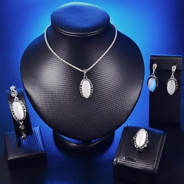 earrings & necklace 2021 fashion 4pcs women faux opal oval pendant bracelet ring party jewelry decor accessory gift, Silver
earrings & necklace 2021 fashion 4pcs women faux opal oval pendant bracelet ring party jewelry decor accessory gift, Silver