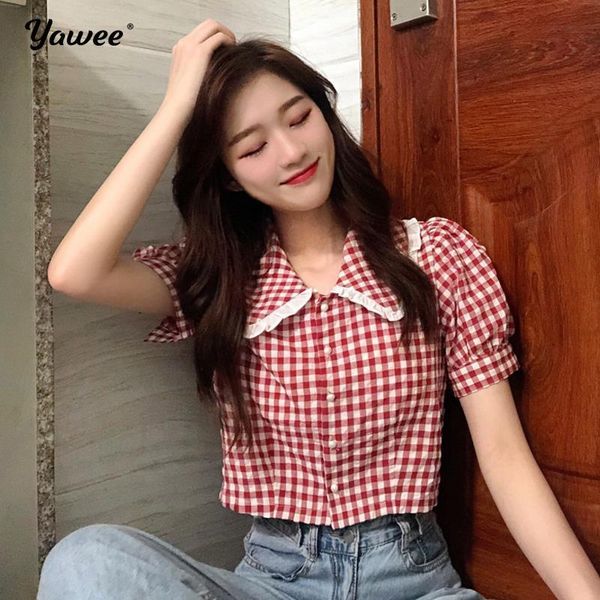 women's blouses & shirts 2021 women plaid crop short sleeve ruffle collar vintage korean preppy style sweet cute girls leisure elegant, White
women's blouses & shirts 2021 women plaid crop short sleeve ruffle collar vintage korean preppy style sweet cute girls leisure elegant, White