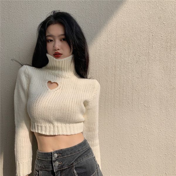 hollow heart cropped sweater women turtleneck knitted winter harajuku vintage jumper female fashion pullovers red black knitwear, White;black
hollow heart cropped sweater women turtleneck knitted winter harajuku vintage jumper female fashion pullovers red black knitwear, White;black