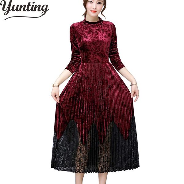casual dresses -3xl plus size women velvet long 2021 autumn winter slim sleeve lace patchwork large elegant dress, Black;gray
casual dresses -3xl plus size women velvet long 2021 autumn winter slim sleeve lace patchwork large elegant dress, Black;gray