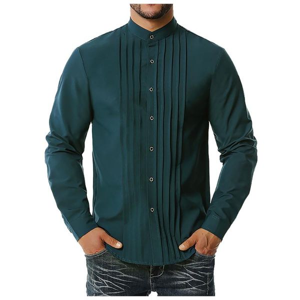men's casual shirts autumn and winter pleated striped long-sleeved loose single-breasted stand collar business shirt, White;black
men's casual shirts autumn and winter pleated striped long-sleeved loose single-breasted stand collar business shirt, White;black