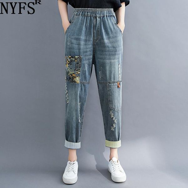autumn women's jeans loose vintage printed patch elastic denim pants women embroidery hole, Blue
autumn women's jeans loose vintage printed patch elastic denim pants women embroidery hole, Blue