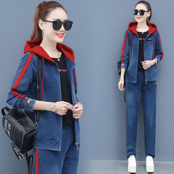 two piece dress women's jeans suit casual + t-shirt hooded jacket 3 sets denim plus size, White
two piece dress women's jeans suit casual + t-shirt hooded jacket 3 sets denim plus size, White