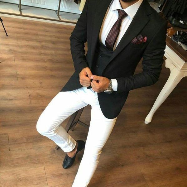 men's suits & blazers men tuxedo for wedding groom blazer groomsmen black jacket white pants man costume homme 3piece slim fit ter, White;black
men's suits & blazers men tuxedo for wedding groom blazer groomsmen black jacket white pants man costume homme 3piece slim fit ter, White;black