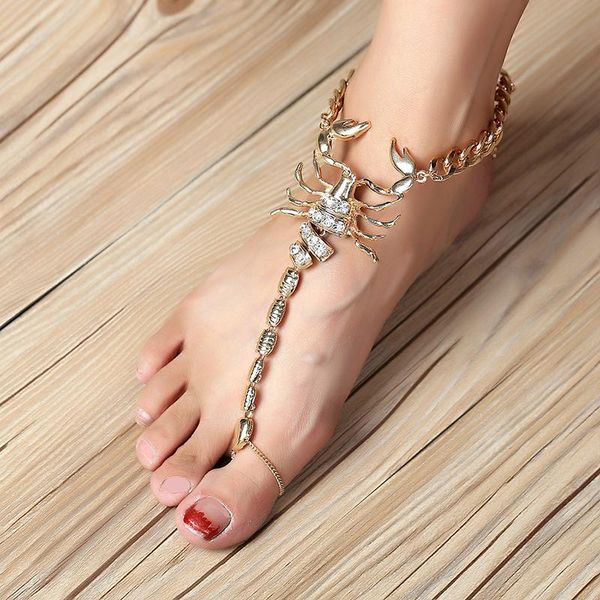 anklets 1pc vintage insert crystal scorpion summer ankle bracelet personality gold color foot jewelry for women 1b161, Red;blue 
anklets 1pc vintage insert crystal scorpion summer ankle bracelet personality gold color foot jewelry for women 1b161, Red;blue