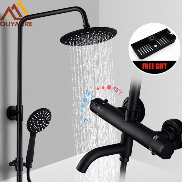 quyanre matte black thermostatic shower set bathtub faucet commodity shelf 3-way thmostatic mixer bath bathroom sets
quyanre matte black thermostatic shower set bathtub faucet commodity shelf 3-way thmostatic mixer bath bathroom sets