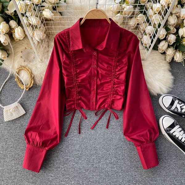 women's blouses & shirts fashion drawstring pleated slim fit short lady long sleeve solid color casual shirt and blouse cloth, White
women's blouses & shirts fashion drawstring pleated slim fit short lady long sleeve solid color casual shirt and blouse cloth, White