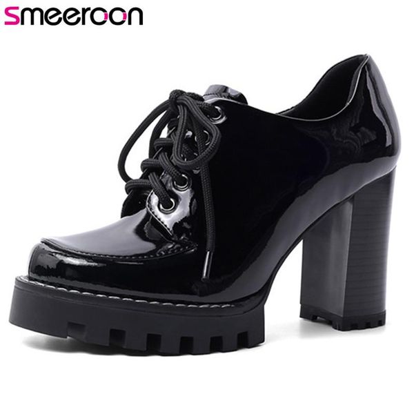 dress shoes smeeroon 2021 high heel platform ladies patent leather lace up spring summer single vintage women pumps, Black
dress shoes smeeroon 2021 high heel platform ladies patent leather lace up spring summer single vintage women pumps, Black