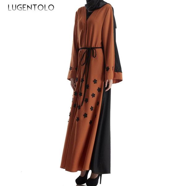 lugentolo women long dress embroidery flowers fashion muslim cardigan stitching big swing abaya lady elegant maxi casual dresses, Black;gray 
lugentolo women long dress embroidery flowers fashion muslim cardigan stitching big swing abaya lady elegant maxi casual dresses, Black;gray