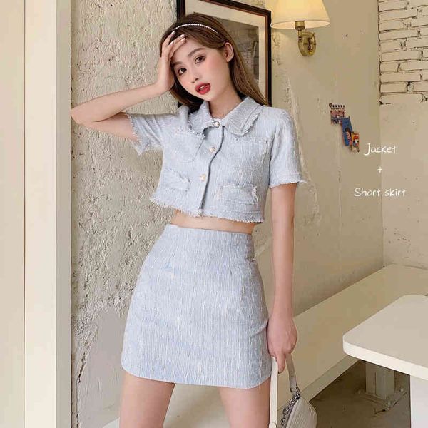 two piece dress elegant summer tweed skirt suit fashion women short sleeve single-breasted crop + mini set outfits un9n, White
two piece dress elegant summer tweed skirt suit fashion women short sleeve single-breasted crop + mini set outfits un9n, White