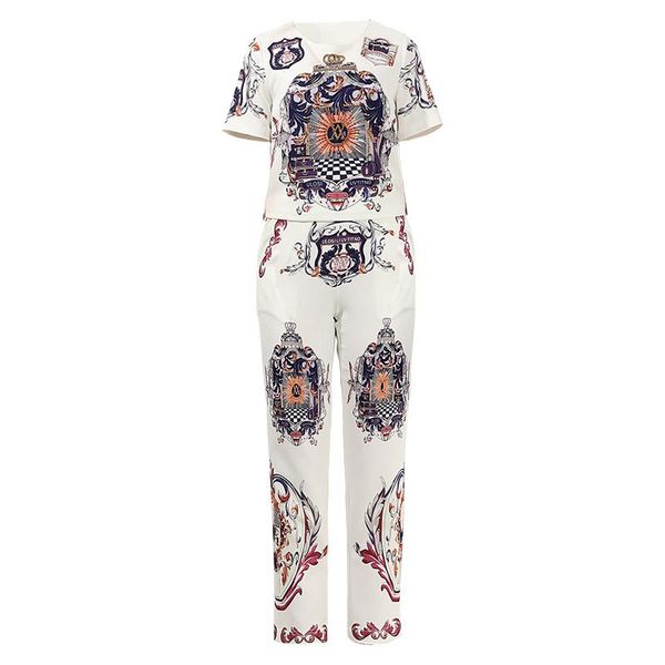 xiaomoli fashion show designer suit women's short sleeve retro pattern printing pullover pants 2 sets 2021 two piece dress, White
xiaomoli fashion show designer suit women's short sleeve retro pattern printing pullover pants 2 sets 2021 two piece dress, White