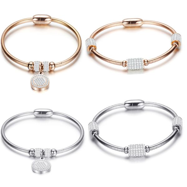 rose gold plated magnetic clasp stainless steel bangle micro pave round charm bracelet, Black
rose gold plated magnetic clasp stainless steel bangle micro pave round charm bracelet, Black