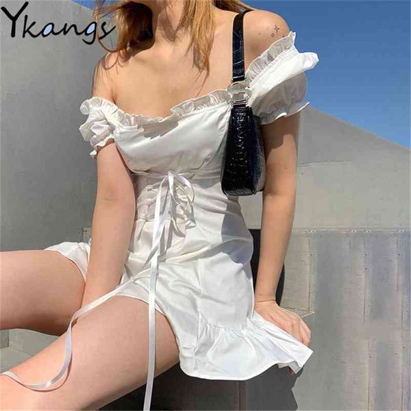 puff sleeve ruffles white dress women summer vintage bow mini party female solid french romantic vestidos 210421
puff sleeve ruffles white dress women summer vintage bow mini party female solid french romantic vestidos 210421