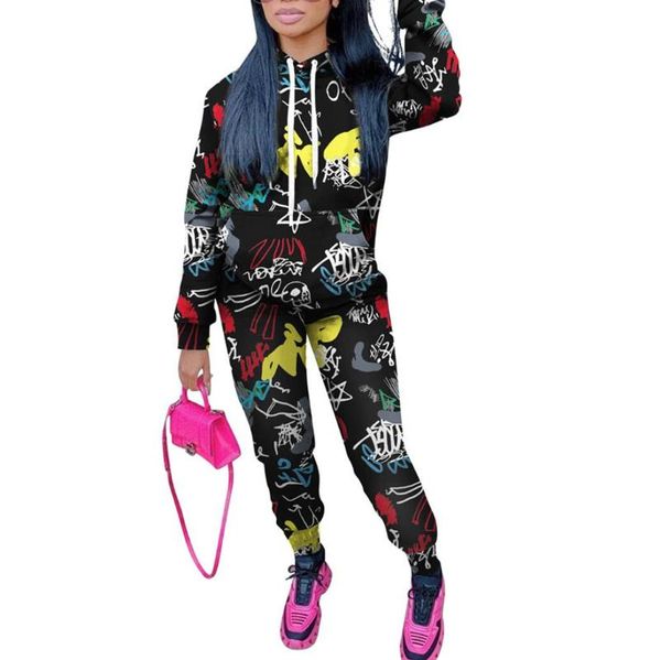 women's two piece pants style autumn graffiti loose blouse and trousers suit jacket coat female garment costume dress, White
women's two piece pants style autumn graffiti loose blouse and trousers suit jacket coat female garment costume dress, White