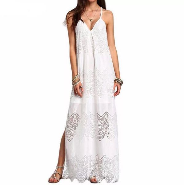 summer women's new lace v-neck splicing suspender dress beach skirt, White;black
summer women's new lace v-neck splicing suspender dress beach skirt, White;black