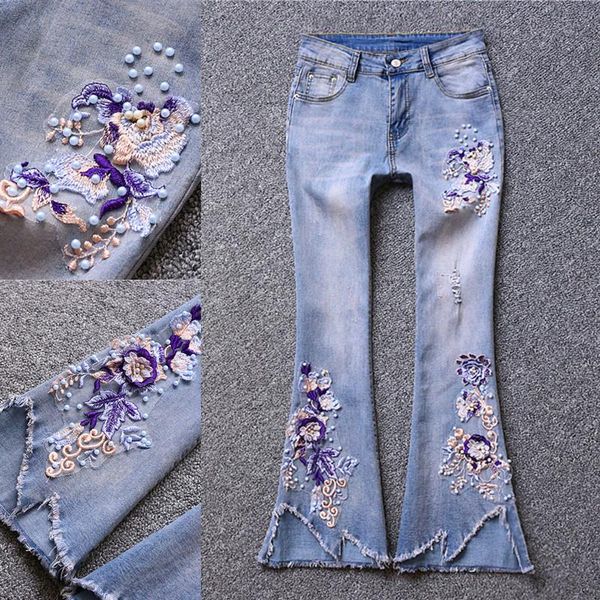 women's jeans 2021 spring autumn embroidered fashion women beaded ripped washed wide-leg pants, Blue
women's jeans 2021 spring autumn embroidered fashion women beaded ripped washed wide-leg pants, Blue