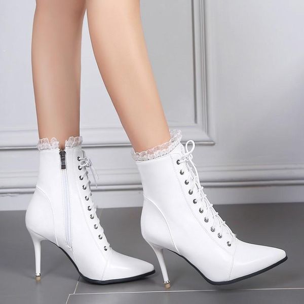 boots pxelena design elegant ruffles bride wedding white lace up side zipper stiletto high heels ankle women shoes fashion, Black
boots pxelena design elegant ruffles bride wedding white lace up side zipper stiletto high heels ankle women shoes fashion, Black