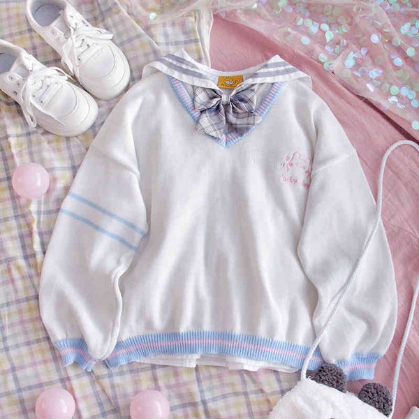 harajuku kawaii women knitted sweater vintage v neck cute jumper female pullover soft girl cartoon rabbit embroidery knitwear, White;black
harajuku kawaii women knitted sweater vintage v neck cute jumper female pullover soft girl cartoon rabbit embroidery knitwear, White;black
