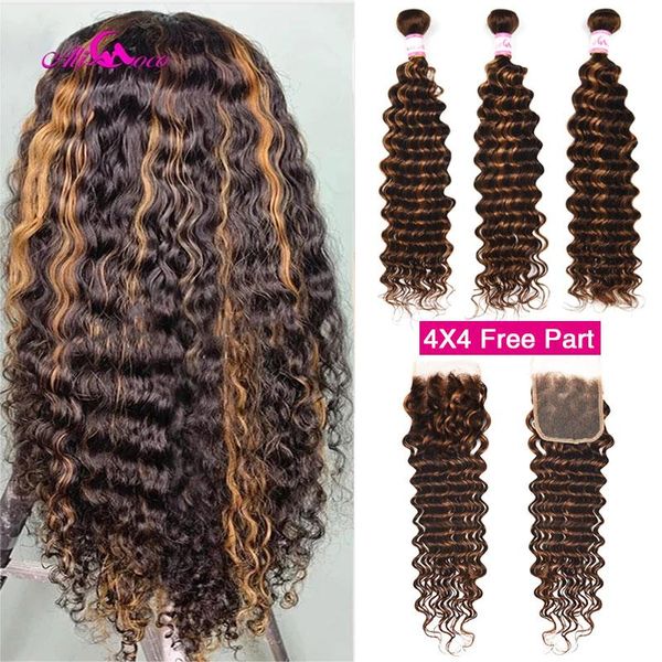 human hair bulks deep wave highlight colored bundles with closure longer hightlight water ali coco, Black
human hair bulks deep wave highlight colored bundles with closure longer hightlight water ali coco, Black
