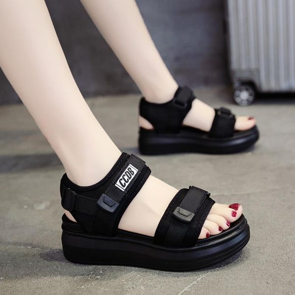 sandals sports female summer wild net red sponge cake thick bottom slope with flat student soft beach shoes, Black
sandals sports female summer wild net red sponge cake thick bottom slope with flat student soft beach shoes, Black