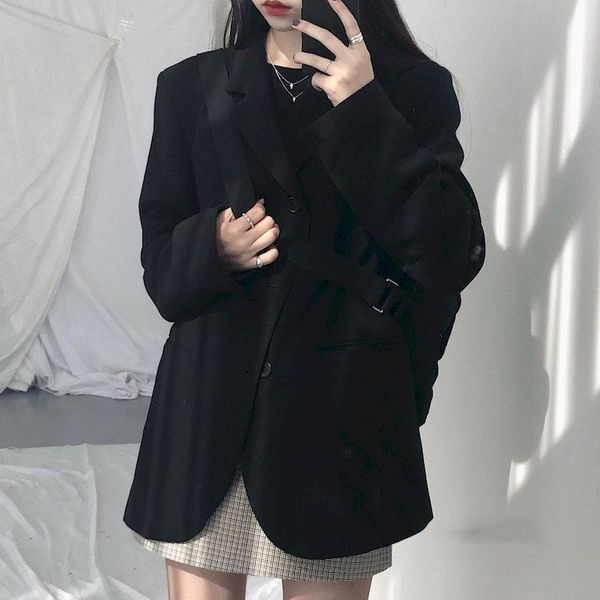women minimalist solid outwear loose elegant retro official fashion high street feminine all-match spring comfortable harajuku, Black
women minimalist solid outwear loose elegant retro official fashion high street feminine all-match spring comfortable harajuku, Black