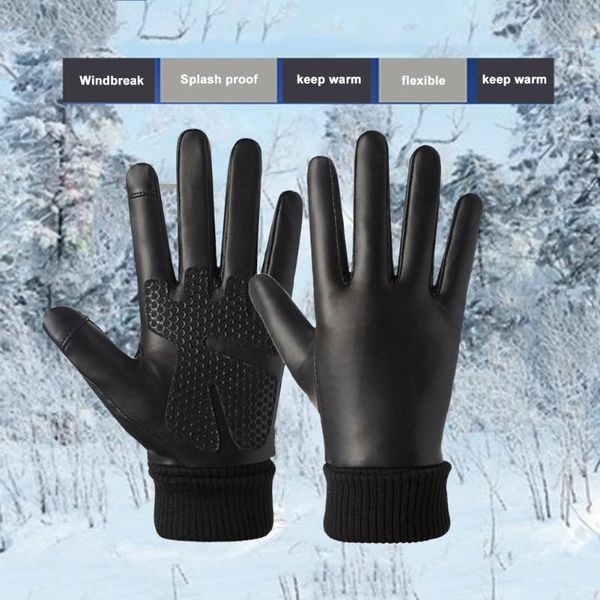 cycling gloves 1 pair touchscreen full finger winter warm glove pu leather fleece running outdoor sports windproof thermal riding, Black 
cycling gloves 1 pair touchscreen full finger winter warm glove pu leather fleece running outdoor sports windproof thermal riding, Black