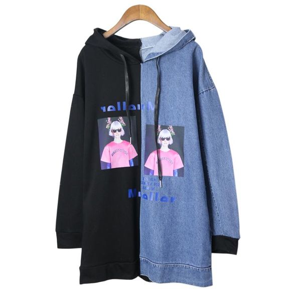 women's hoodies & sweatshirts 2021 harajuku style women spring hoodie sweatshirt denim patchwork design female loose casual streetwear, Black
women's hoodies & sweatshirts 2021 harajuku style women spring hoodie sweatshirt denim patchwork design female loose casual streetwear, Black