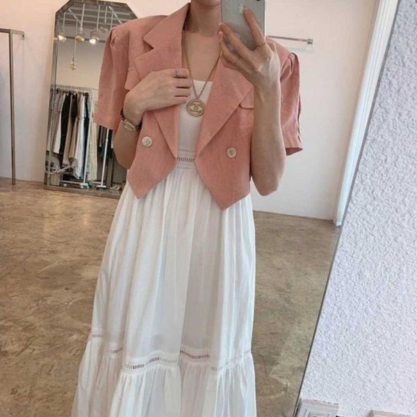 casual dresses korean chic short summer western style youthful-looking suit jacket + lace stitching crocheted suspender dress, Black;gray
casual dresses korean chic short summer western style youthful-looking suit jacket + lace stitching crocheted suspender dress, Black;gray