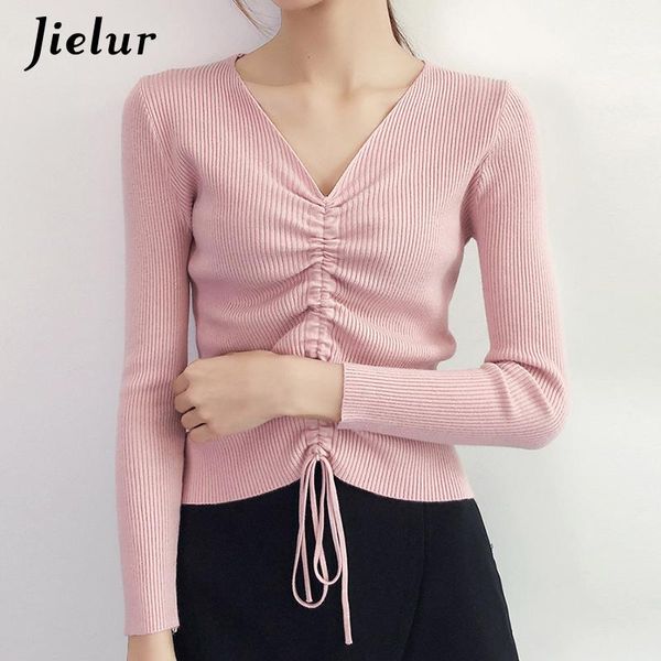 women's sweaters slim elegant solid color for women chic drawstring v-neck female fashion simple thin lady's knitted sweater, White;black
women's sweaters slim elegant solid color for women chic drawstring v-neck female fashion simple thin lady's knitted sweater, White;black