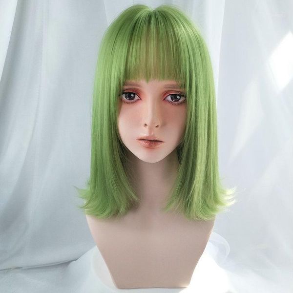 women's medium length synthetic wig with bangs light green straight hair heat-resistant cosplay1, Black
women's medium length synthetic wig with bangs light green straight hair heat-resistant cosplay1, Black