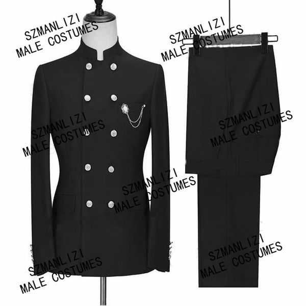 2021 custom made black groom tuxedo with pants stand collar double breasted men suit prom wedding party mens suits costume, Black;gray
2021 custom made black groom tuxedo with pants stand collar double breasted men suit prom wedding party mens suits costume, Black;gray