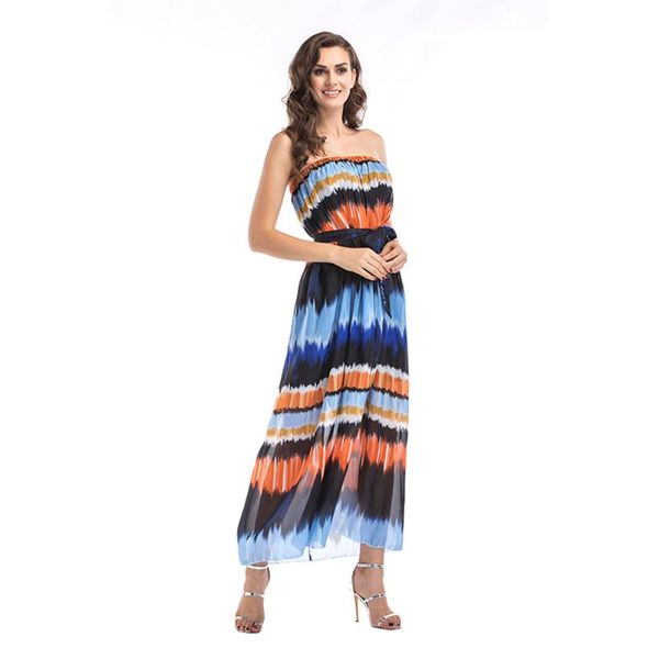 women's swimwear summer chiffon gradient strapless maxi long beach dress with belt - blue and orange ), White;black
women's swimwear summer chiffon gradient strapless maxi long beach dress with belt - blue and orange ), White;black