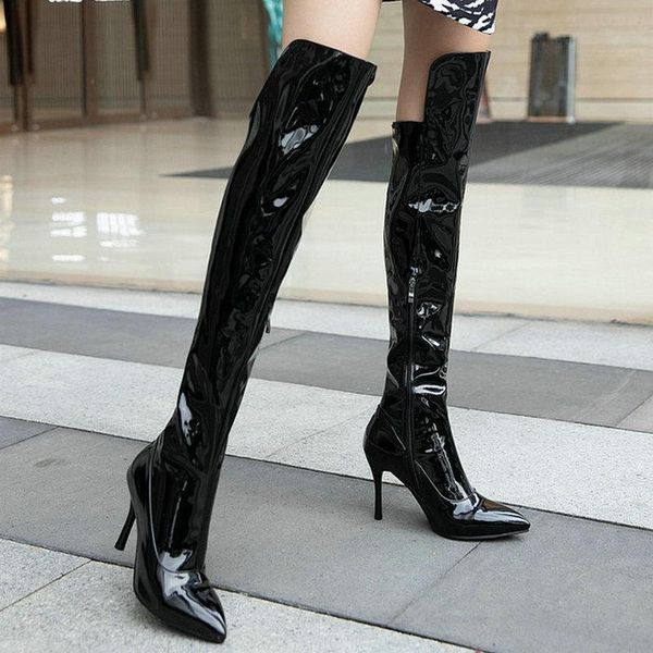 boots patent pu leather women over the knee fashion pointed toe thin high heel long ladies autumn winter shoes, Black
boots patent pu leather women over the knee fashion pointed toe thin high heel long ladies autumn winter shoes, Black