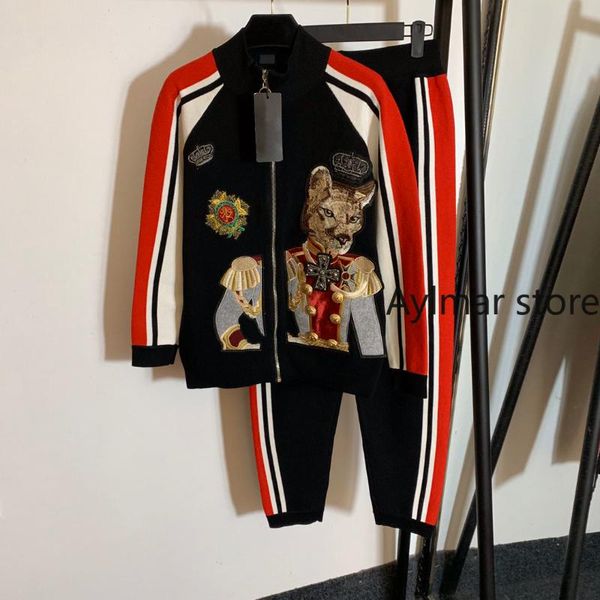 women's two piece pants autumn and winter nail bead embroidered long sleeve zipper coat + striped high waist trousers suit, White
women's two piece pants autumn and winter nail bead embroidered long sleeve zipper coat + striped high waist trousers suit, White