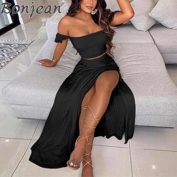 women's tracksuits two piece set women off shoulder ruffles crop slash neck thigh slit maxi skirt sets club solid clothes chic part, Gray
women's tracksuits two piece set women off shoulder ruffles crop slash neck thigh slit maxi skirt sets club solid clothes chic part, Gray