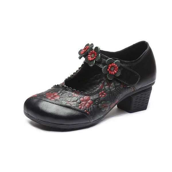 dress shoes women genuine leather handmade printed flower hoof mid heel breathable square toe mary janes female footwear, Black
dress shoes women genuine leather handmade printed flower hoof mid heel breathable square toe mary janes female footwear, Black