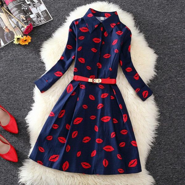 women's spring autumn dress sashes printed turn-down collar long sleeve button elegant casual 3496 dresses, Black;gray
women's spring autumn dress sashes printed turn-down collar long sleeve button elegant casual 3496 dresses, Black;gray