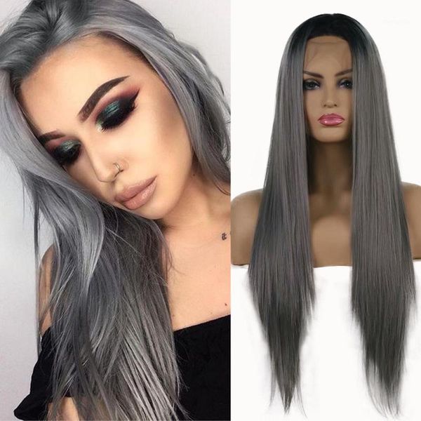 wigs synthetic hair ombre sliver grey straight for all skins women daily wear silky lace front wig heat fiber hair1, Black
wigs synthetic hair ombre sliver grey straight for all skins women daily wear silky lace front wig heat fiber hair1, Black