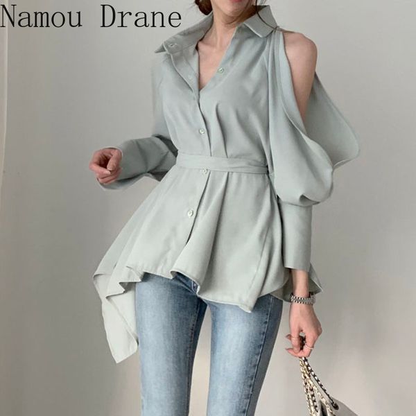women elegant solid color off shoulder lantern sleeve shirt irrgular female chiffon hollow out waist lace-up shirts 210522, White
women elegant solid color off shoulder lantern sleeve shirt irrgular female chiffon hollow out waist lace-up shirts 210522, White