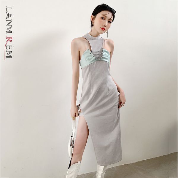women's gray strap stitching split dress stand collar sleeveless slim temperament fashion trendy summer 2e1227 210507, Black;gray
women's gray strap stitching split dress stand collar sleeveless slim temperament fashion trendy summer 2e1227 210507, Black;gray